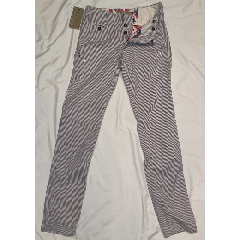 INCOTEX Seersucker Pants Mens 29 Cotton Linen Paint Splatter Striped Skin Fit